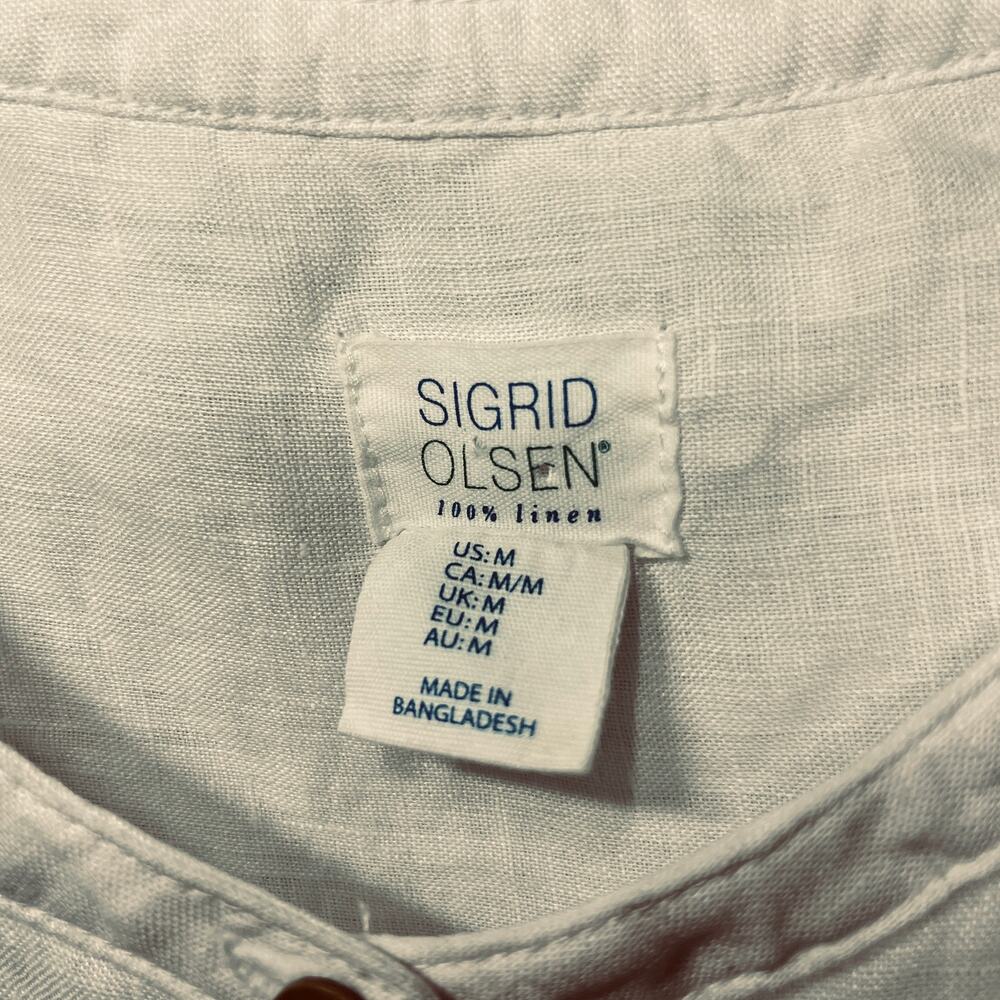 Sigrid Olsen Tunic Blouse White Linen Button Up Beachy Coastal Vacation  M - Picture 7 of 8